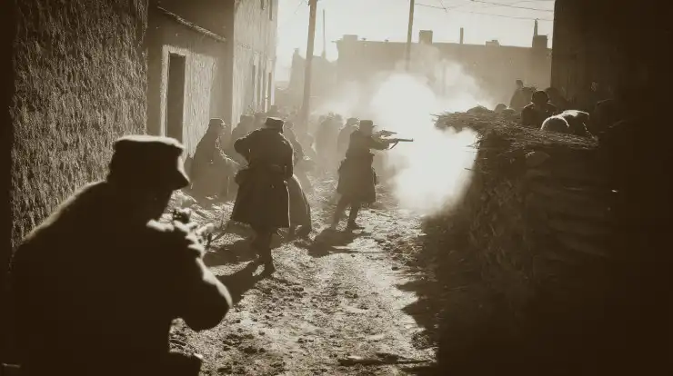 Верненское восстание 1918 года. Изображение сгенерировано при помощи нейросети Midjourney