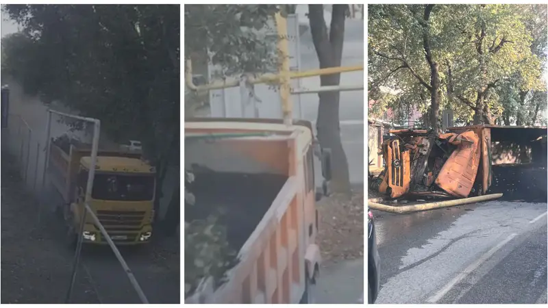 Неуправляемый грузовик на высокой скорости врезался в газовую трубу и дерево в Алматы Астане