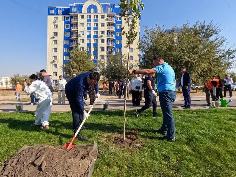 АКИМ ШЫМКЕНТА ПРИНЯЛ УЧАСТИЕ В ПОСАДКЕ ДЕРЕВЬЕВ ВМЕСТЕ С ЖИТЕЛЯМИ (3)