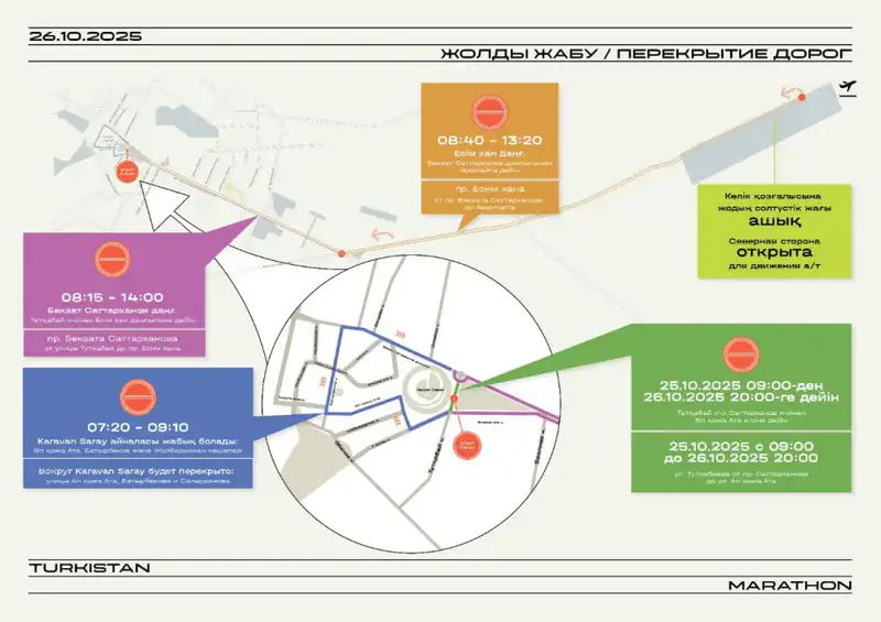 TURKISTAN MARATHON 2025: 26 ОКТЯБРЯ БУДЕТ ПЕРЕКРЫТА ЧАСТЬ ДОРОГ В ТУРКЕСТАНЕ (3)