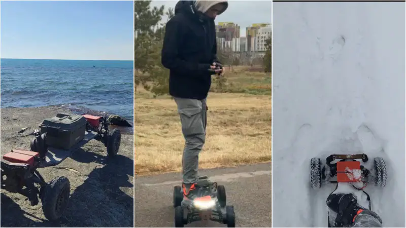 Астанинский креатив: парень покоряет зимние улицы на самодельном электроборде Астане