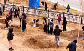 Сарайшык продолжает озеленение: высажено более 500 деревьев