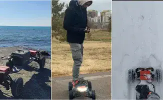 Астанинский креатив: парень покоряет зимние улицы на самодельном электроборде