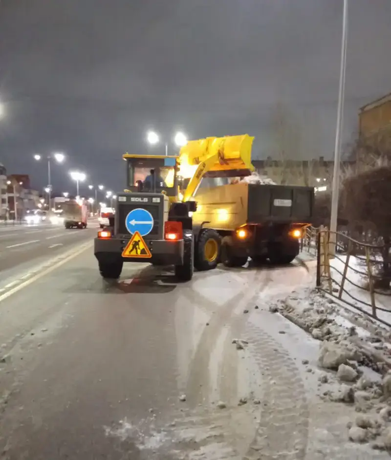 Более 700 единиц спецтехники задействуют в снегоуборочных работах ночью в Астане (3)