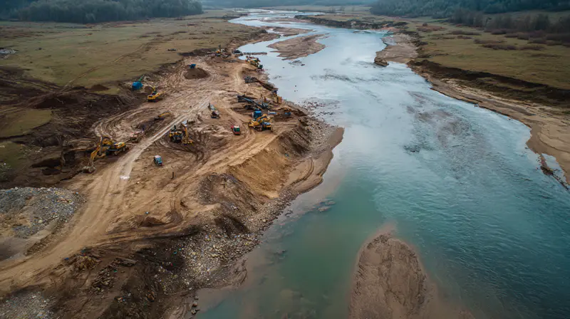В Туркестанской области с помощью дрона выявлены случаи незаконной добычи песчано-гравийной смеси вдоль реки Курcай