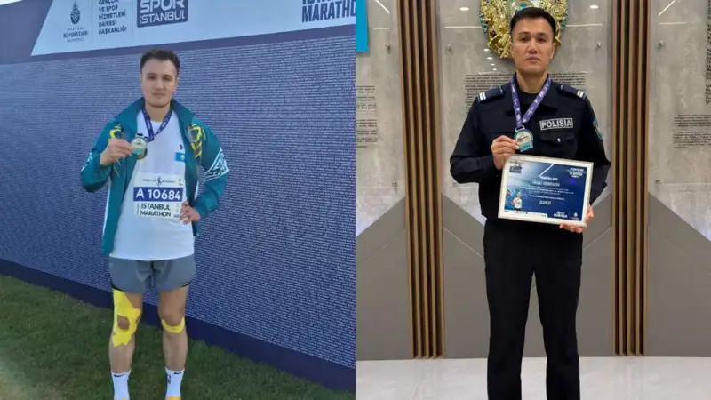Алматинский полицейский Талгат Ерниязов выделяется на международном марафоне в Стамбуле Астане