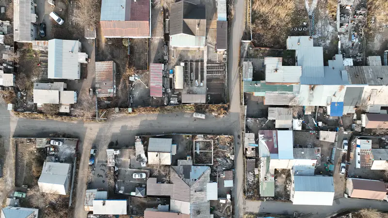 Район СМП, Астана, съёмка с дрона, крыши домов