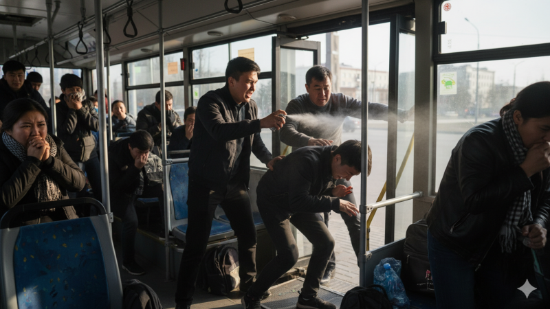 Социальная тревога: инцидент с распылением газового баллончика в автобусе Астаны поднимает вопросы о безопасности общественного транспорта Астане