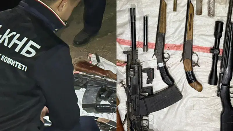 КНБ демонстрирует изъятое оружие: огнемёты, автоматы и пистолеты из Астаны, Алматы и 9 регионов страны Астане