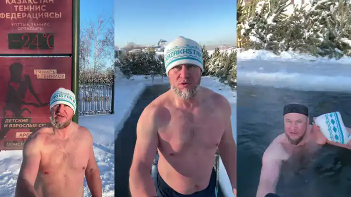 Астанчанин шокирует зимним забегом в шортах и купанием в ледяной воде Астане