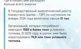 Энергетическое потребление в Казахстане: анализ 21 тыс. организаций в Государственном энергетическом реестре