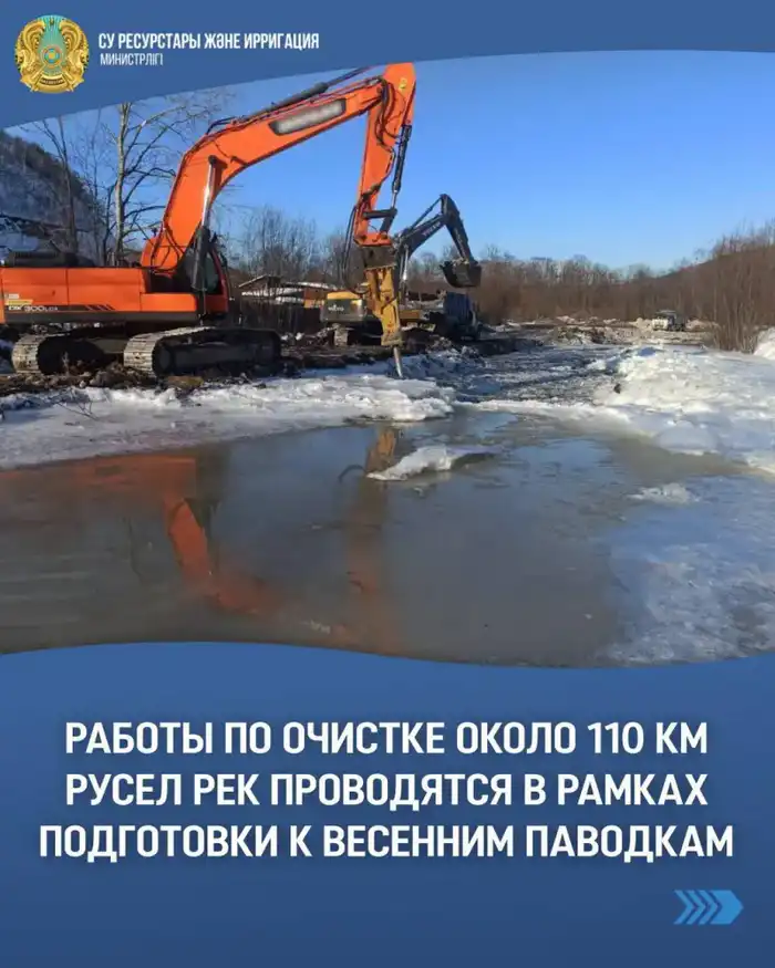 Санация русел рек в Казахстане: очищено 83,7 км из 109,5 км перед весенними паводками 2026 года Астане