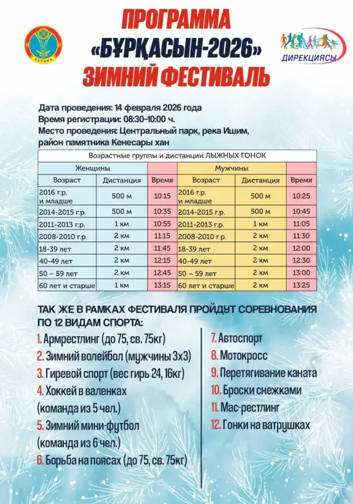 Международный зимний фестиваль «Буркасын-2026» в Астане: 25-летие и 13 видов спорта Астане