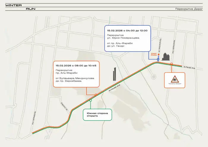 В Алматы 15 февраля пройдет забег Winter Run с участием 2500 бегунов, частично перекроют улицы Астане