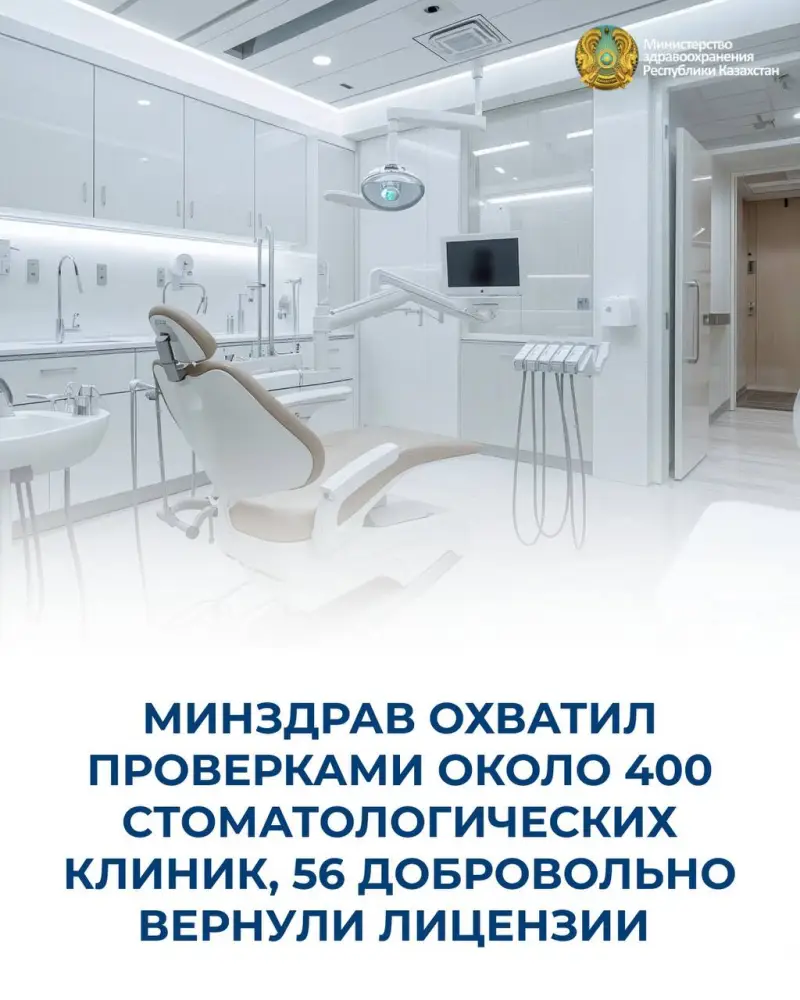 Зубная проверка: Минздрав выявляет слабые места в 400 стоматологических клиниках, 56 из них решили вернуть лицензии Астане