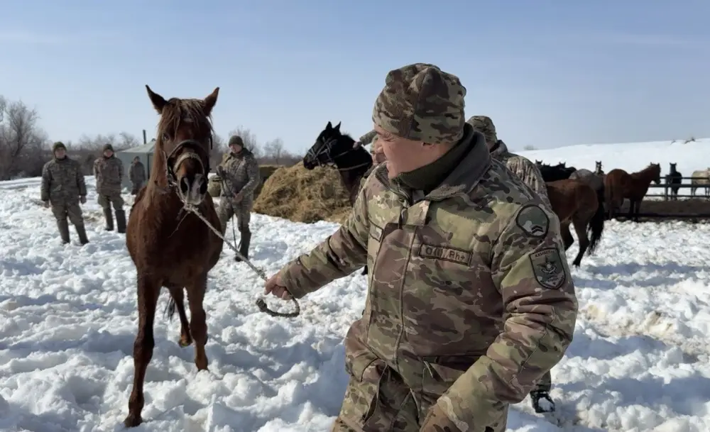В Жуалынском районе военнослужащие горно-егерской роты проходят боевое слаживание с конным составом Астане
