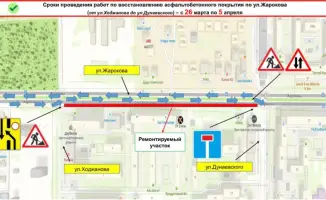 Работы по восстановлению дорожного покрытия на ул. Жарокова в Алматы