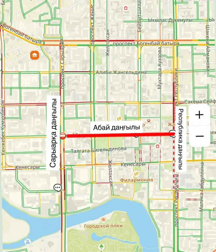 Дорожные работы на проспекте Абая в Астане Астане