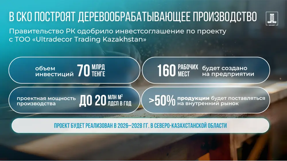 Правительство Казахстана одобрило инвестиционное соглашение на строительство деревообрабатывающего завода в Северо-Казахстанской области Астане