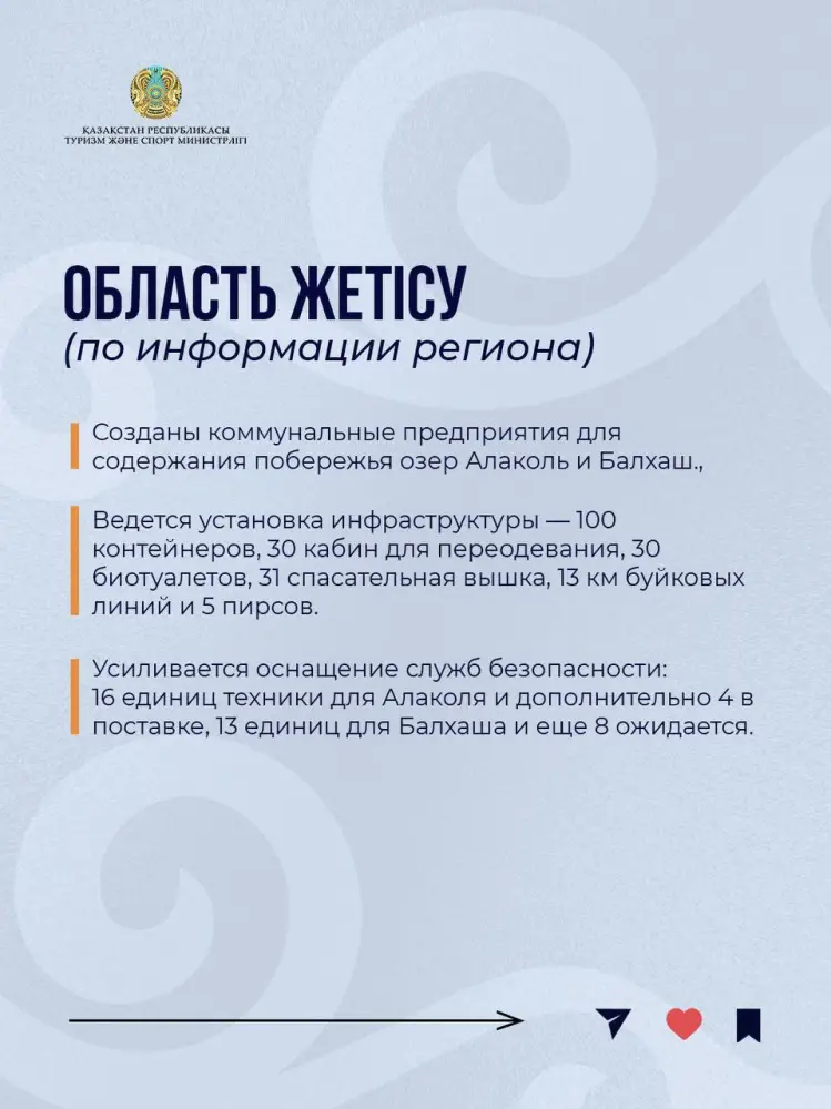 С начала года вопросы подготовки к летнему туристскому сезону находятся на постоянном контроле Министерства туризма и спорта Республики Казахстан (5)
