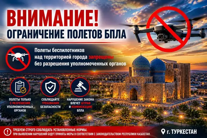 В Туркестане введены строгие правила для использования беспилотников Астане