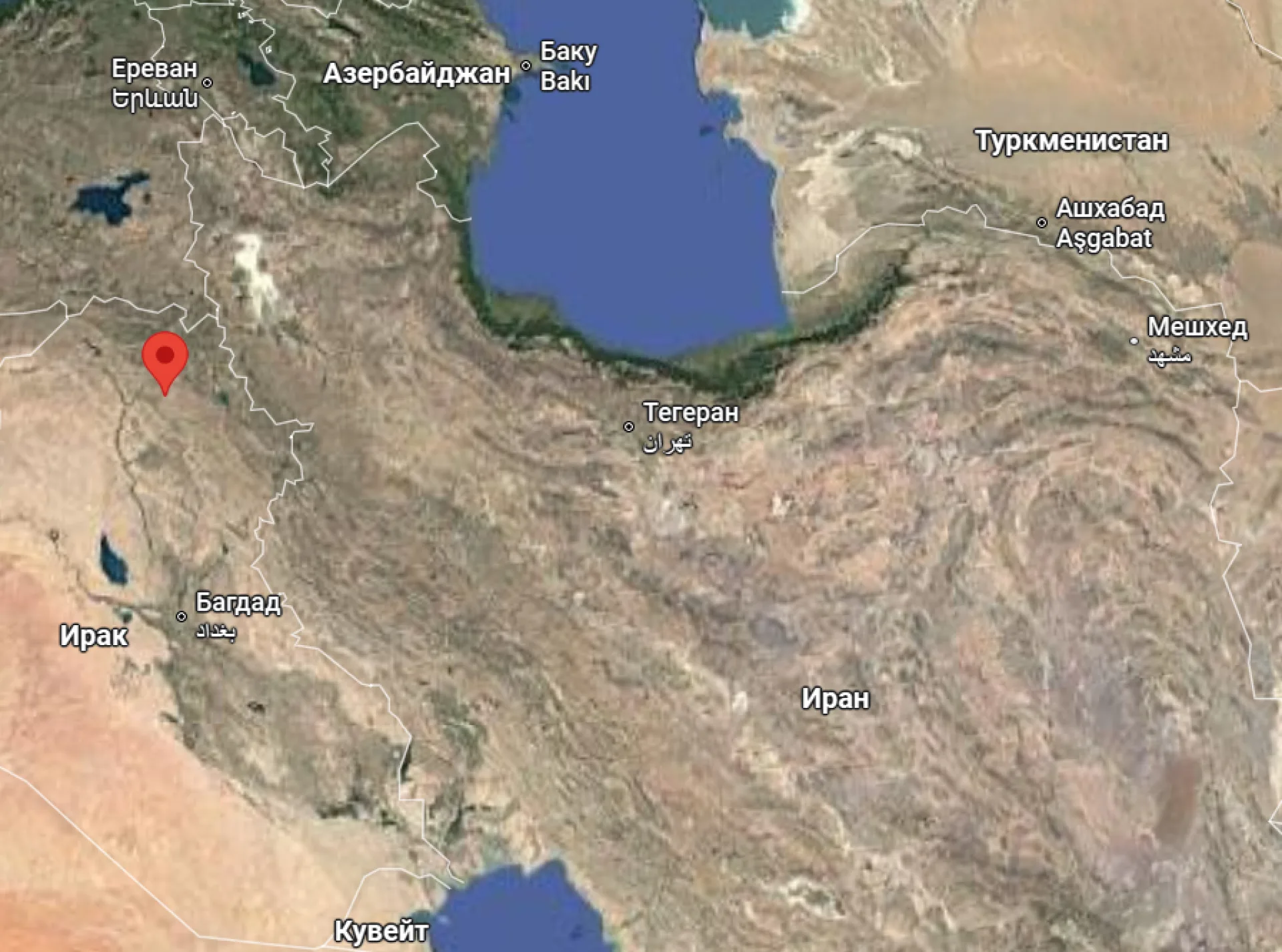 Иракский Курдистан отмечен на карте красным маркером. Скриншот Google Maps